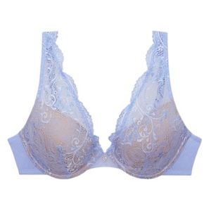 Third Love Periwinkle & Tan 24/7 Lace Contour Plunge Bra Size 38E